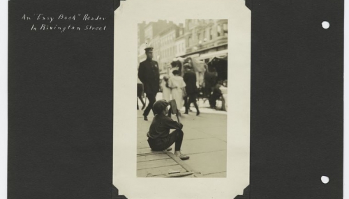 "An 'easy book' reader in Rivington Street", Manuscripts and Archives Division, The New York Public Library